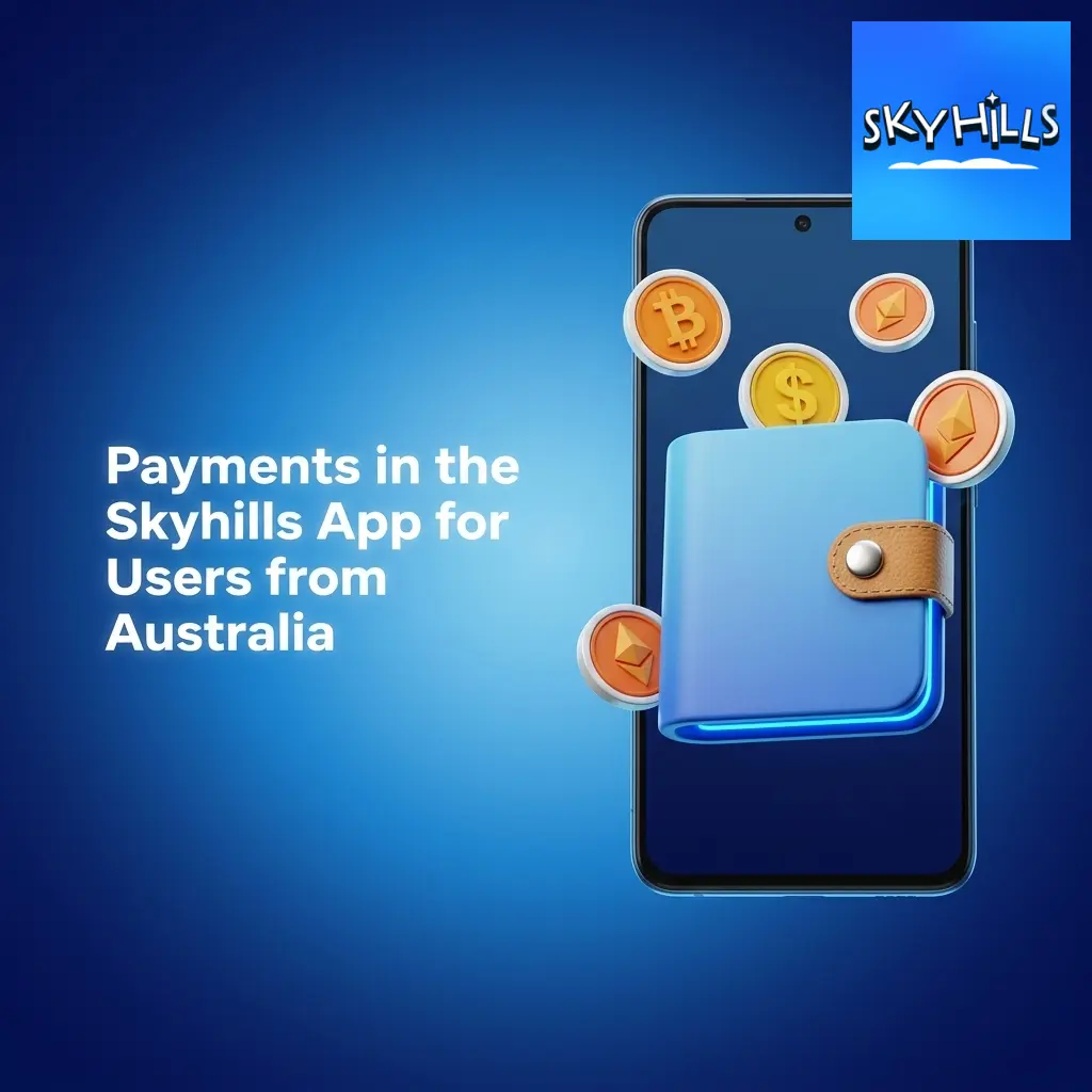 Skyhills app payment methods for Australian users including POLi, Visa, Mastercard, and Bitcoin with deposit and withdrawal details