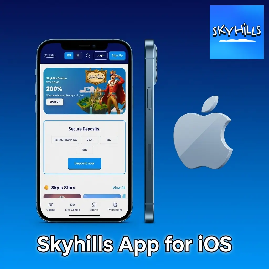 Skyhills iOS app interface optimised for iPhone and iPad with full betting and casino features