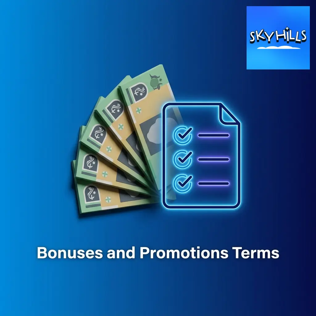 Skyhills Casino bonuses and promotions terms including wagering requirements, eligibility rules, and AUD bet limits