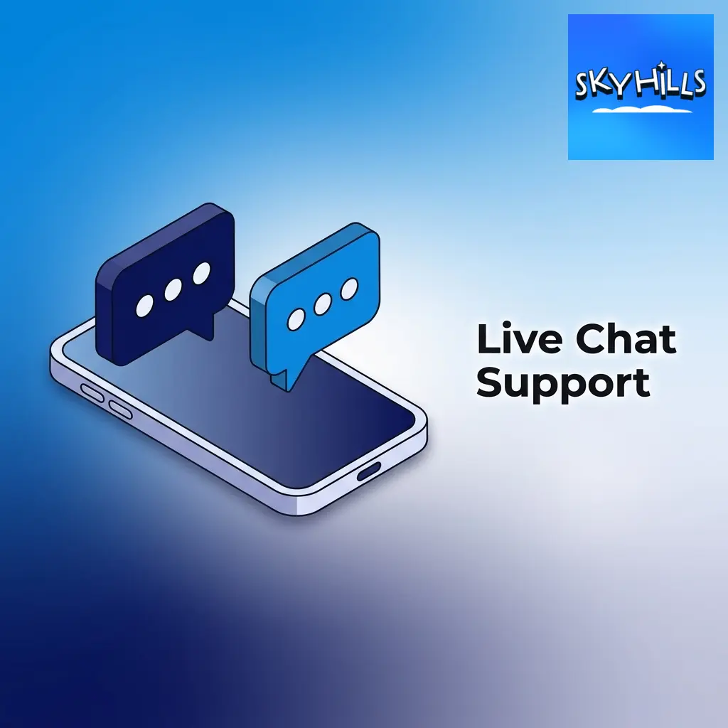Skyhills live chat support icon on website interface, available 24/7 for instant help with accounts, deposits, and bonuses