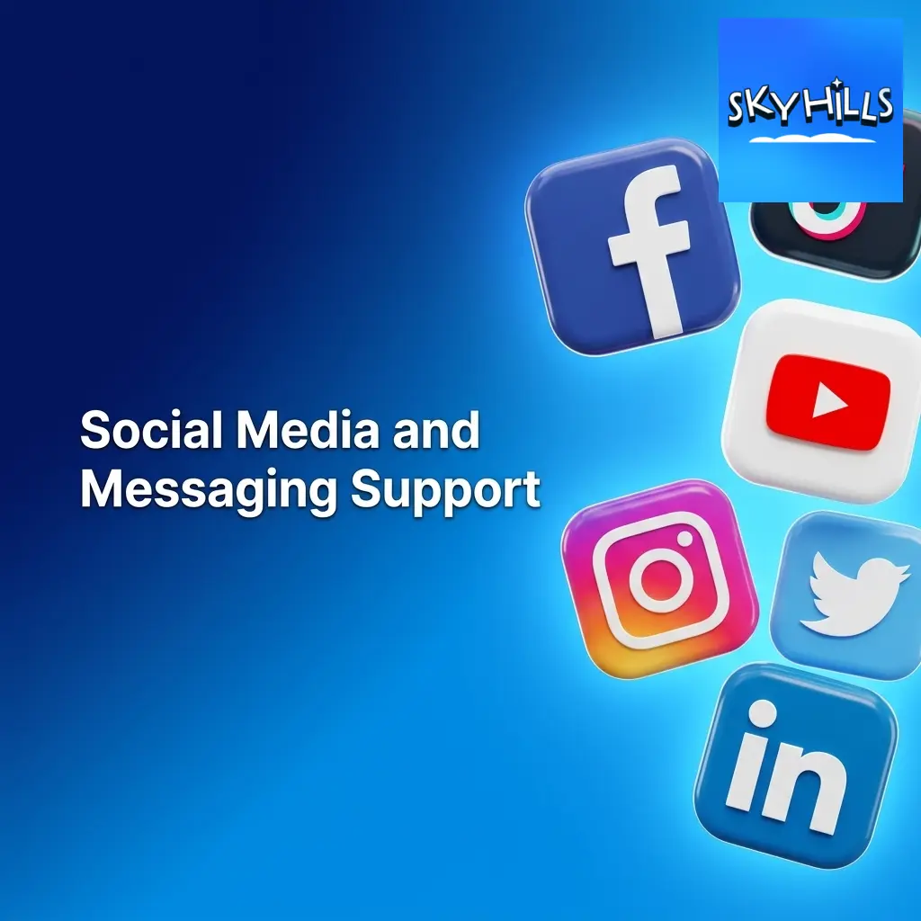 Skyhills customer support via social media and messaging apps including Telegram, WhatsApp, Facebook Messenger and Twitter/X