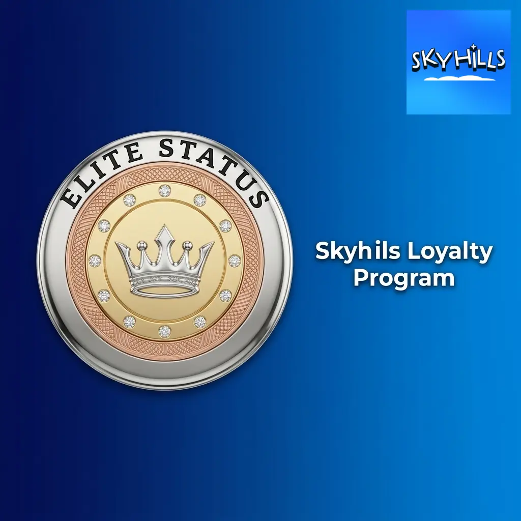Skyhills Loyalty Program tiers from Bronze to Elite showing points, cashback rates, and perks on account dashboard.